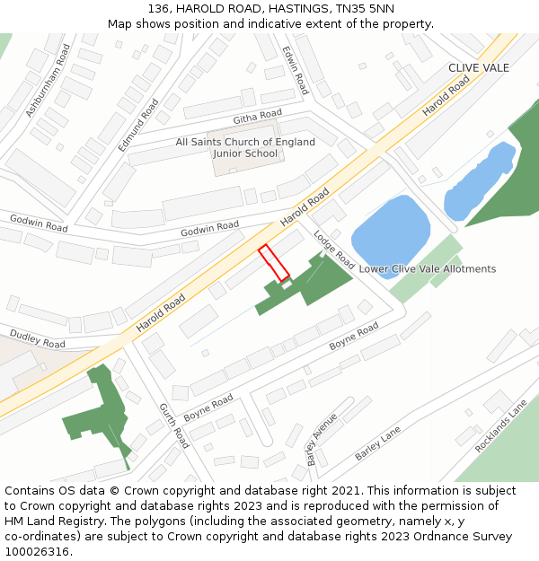 136, HAROLD ROAD, HASTINGS, TN35 5NN: Location map and indicative extent of plot