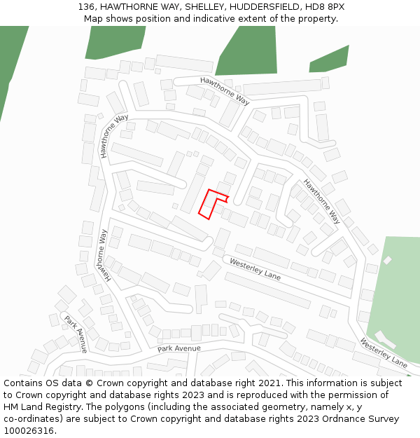 136, HAWTHORNE WAY, SHELLEY, HUDDERSFIELD, HD8 8PX: Location map and indicative extent of plot
