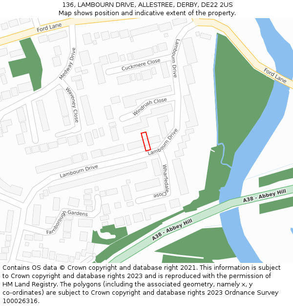 136, LAMBOURN DRIVE, ALLESTREE, DERBY, DE22 2US: Location map and indicative extent of plot