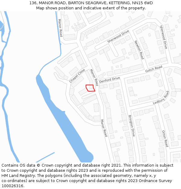 136, MANOR ROAD, BARTON SEAGRAVE, KETTERING, NN15 6WD: Location map and indicative extent of plot