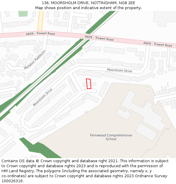 136, MOORSHOLM DRIVE, NOTTINGHAM, NG8 2EE: Location map and indicative extent of plot