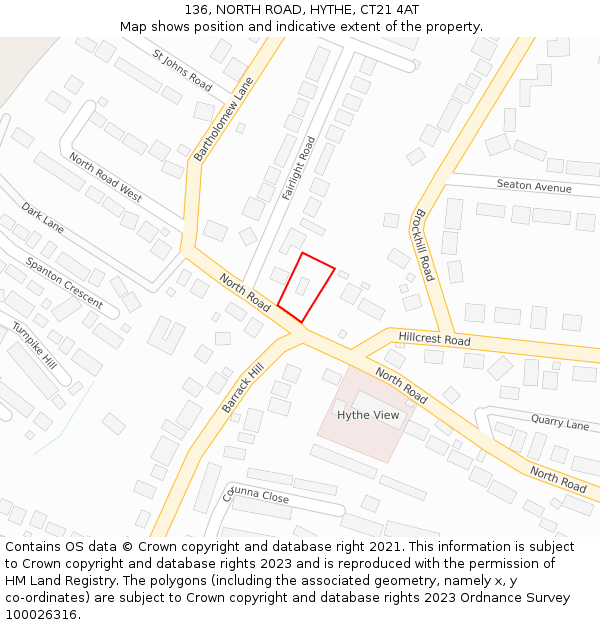 136, NORTH ROAD, HYTHE, CT21 4AT: Location map and indicative extent of plot