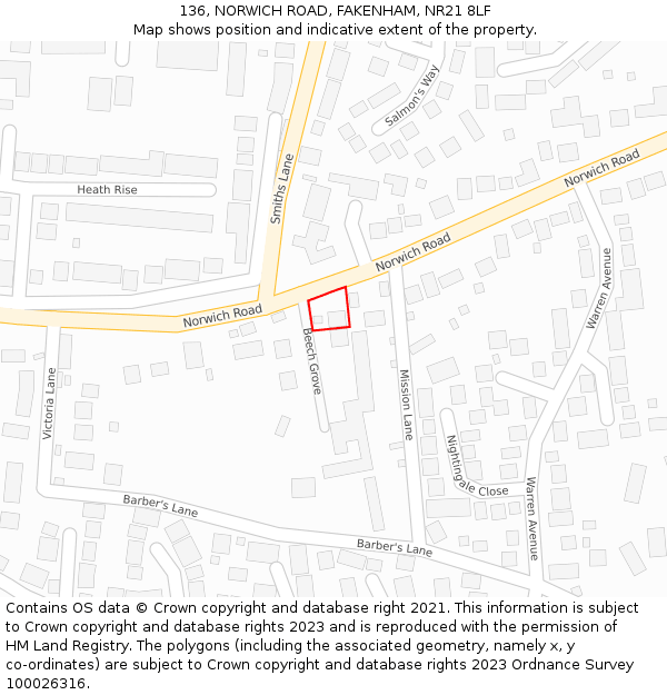136, NORWICH ROAD, FAKENHAM, NR21 8LF: Location map and indicative extent of plot