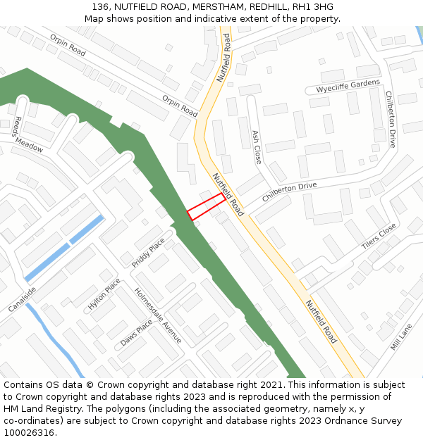 136, NUTFIELD ROAD, MERSTHAM, REDHILL, RH1 3HG: Location map and indicative extent of plot