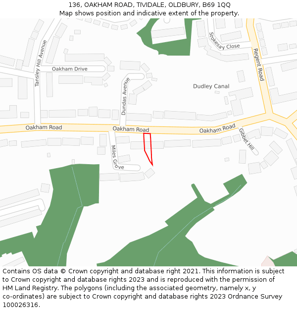 136, OAKHAM ROAD, TIVIDALE, OLDBURY, B69 1QQ: Location map and indicative extent of plot