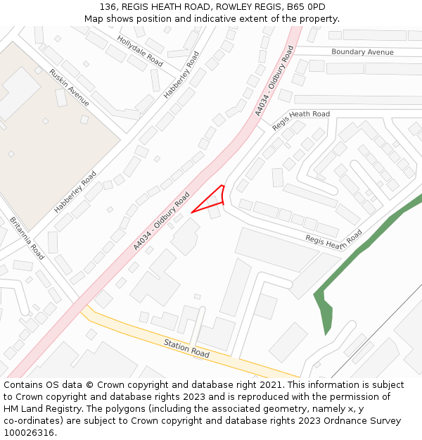 136, REGIS HEATH ROAD, ROWLEY REGIS, B65 0PD: Location map and indicative extent of plot