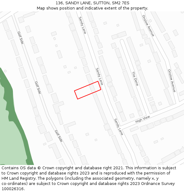 136, SANDY LANE, SUTTON, SM2 7ES: Location map and indicative extent of plot