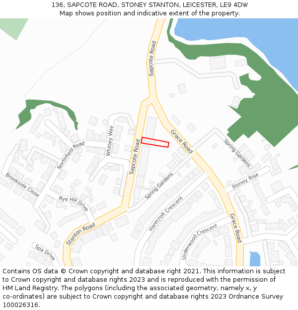 136, SAPCOTE ROAD, STONEY STANTON, LEICESTER, LE9 4DW: Location map and indicative extent of plot