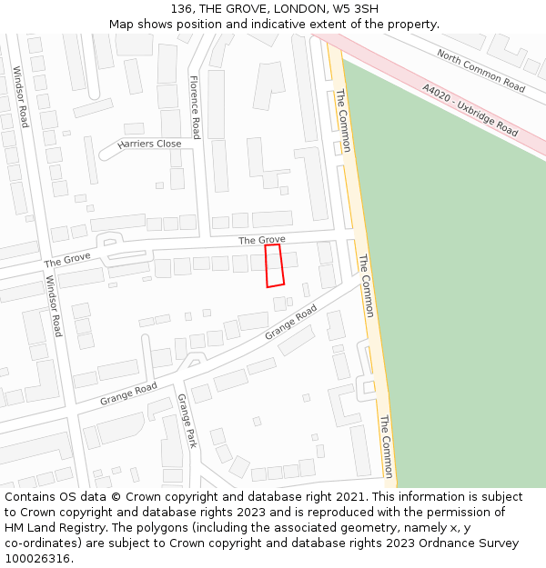 136, THE GROVE, LONDON, W5 3SH: Location map and indicative extent of plot