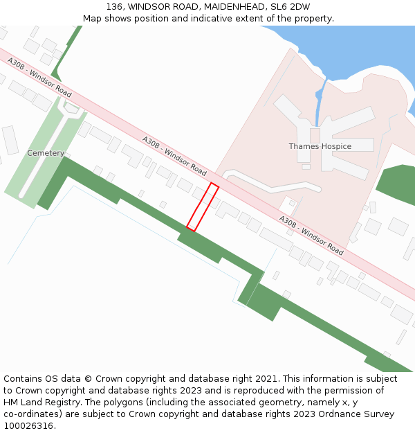 136, WINDSOR ROAD, MAIDENHEAD, SL6 2DW: Location map and indicative extent of plot