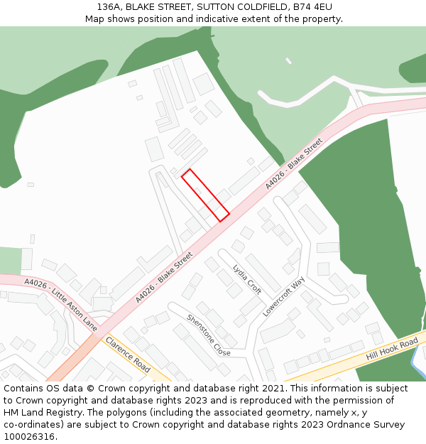 136A, BLAKE STREET, SUTTON COLDFIELD, B74 4EU: Location map and indicative extent of plot