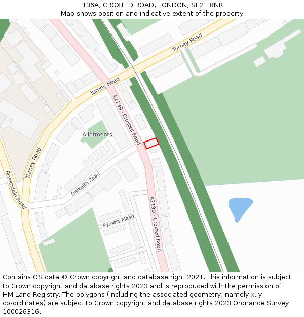 136A, CROXTED ROAD, LONDON, SE21 8NR: Location map and indicative extent of plot