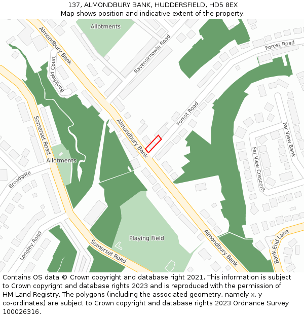 137, ALMONDBURY BANK, HUDDERSFIELD, HD5 8EX: Location map and indicative extent of plot