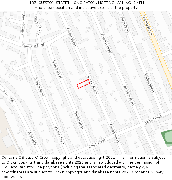 137, CURZON STREET, LONG EATON, NOTTINGHAM, NG10 4FH: Location map and indicative extent of plot