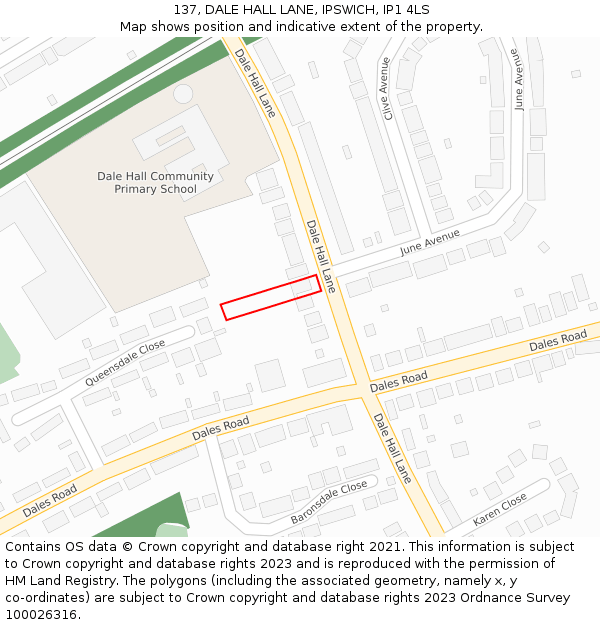 137, DALE HALL LANE, IPSWICH, IP1 4LS: Location map and indicative extent of plot