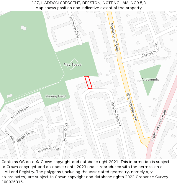 137, HADDON CRESCENT, BEESTON, NOTTINGHAM, NG9 5JR: Location map and indicative extent of plot