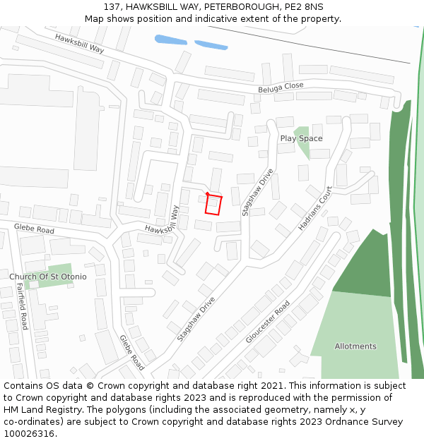 137, HAWKSBILL WAY, PETERBOROUGH, PE2 8NS: Location map and indicative extent of plot