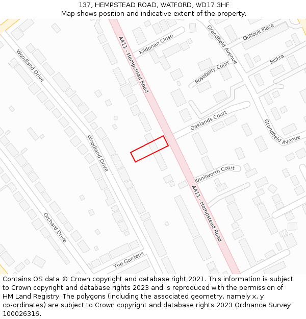 137, HEMPSTEAD ROAD, WATFORD, WD17 3HF: Location map and indicative extent of plot