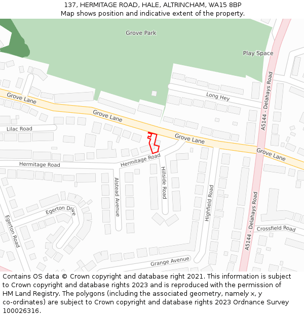 137, HERMITAGE ROAD, HALE, ALTRINCHAM, WA15 8BP: Location map and indicative extent of plot