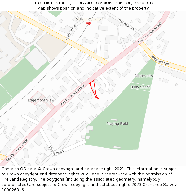 137, HIGH STREET, OLDLAND COMMON, BRISTOL, BS30 9TD: Location map and indicative extent of plot