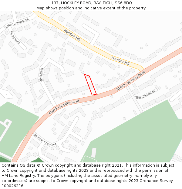 137, HOCKLEY ROAD, RAYLEIGH, SS6 8BQ: Location map and indicative extent of plot