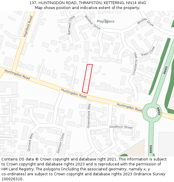 137, HUNTINGDON ROAD, THRAPSTON, KETTERING, NN14 4NG: Location map and indicative extent of plot