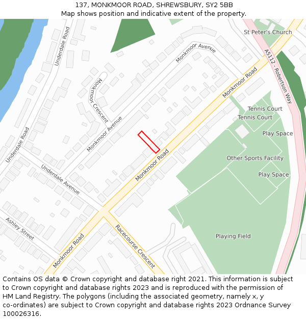 137, MONKMOOR ROAD, SHREWSBURY, SY2 5BB: Location map and indicative extent of plot