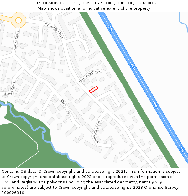 137, ORMONDS CLOSE, BRADLEY STOKE, BRISTOL, BS32 0DU: Location map and indicative extent of plot