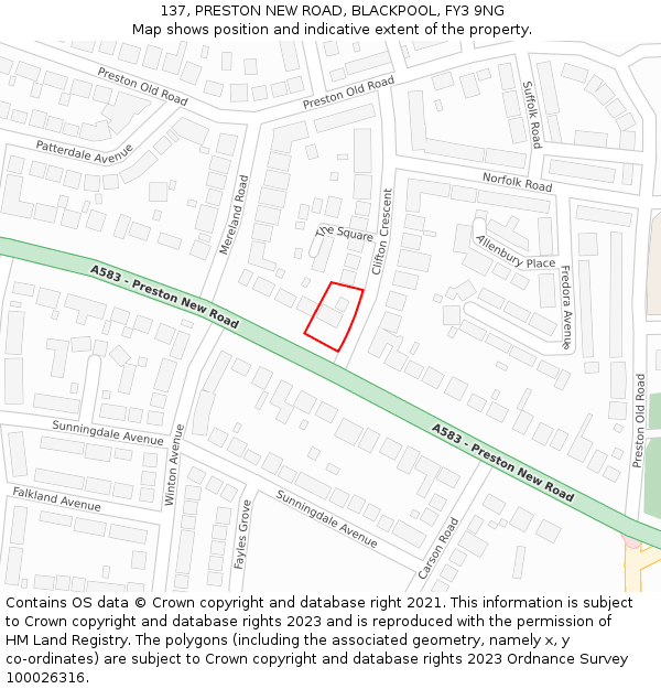 137, PRESTON NEW ROAD, BLACKPOOL, FY3 9NG: Location map and indicative extent of plot
