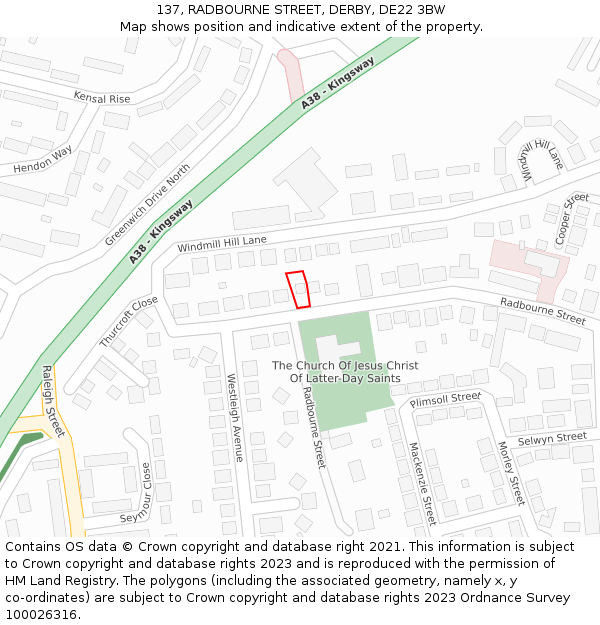 137, RADBOURNE STREET, DERBY, DE22 3BW: Location map and indicative extent of plot