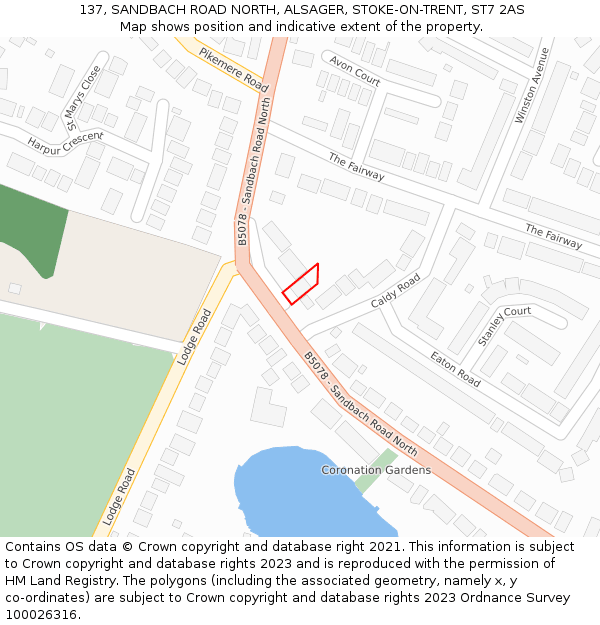 137, SANDBACH ROAD NORTH, ALSAGER, STOKE-ON-TRENT, ST7 2AS: Location map and indicative extent of plot