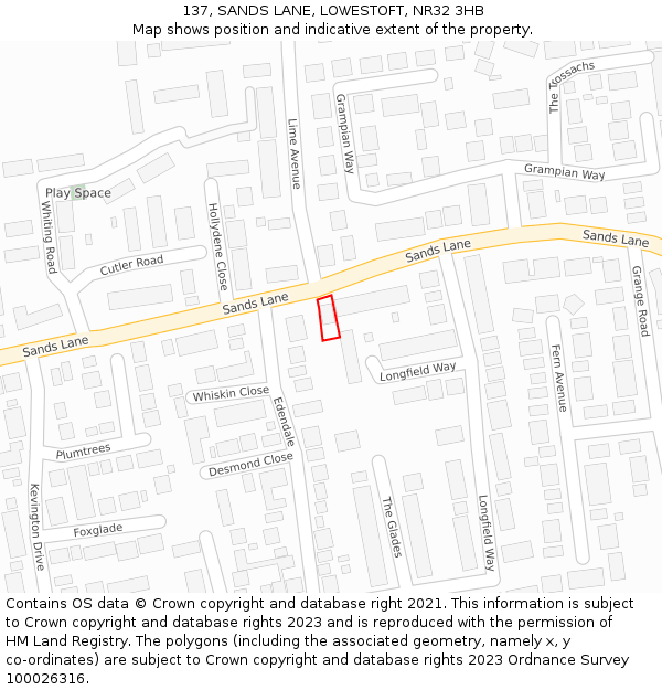 137, SANDS LANE, LOWESTOFT, NR32 3HB: Location map and indicative extent of plot