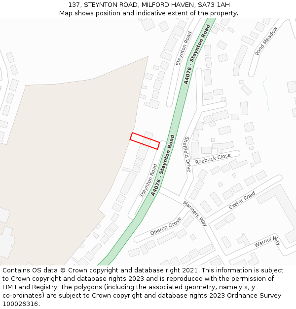 137, STEYNTON ROAD, MILFORD HAVEN, SA73 1AH: Location map and indicative extent of plot