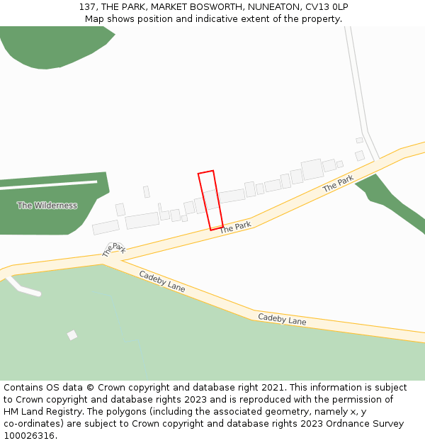 137, THE PARK, MARKET BOSWORTH, NUNEATON, CV13 0LP: Location map and indicative extent of plot
