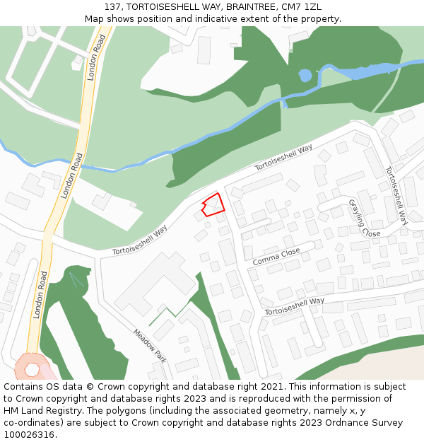 137, TORTOISESHELL WAY, BRAINTREE, CM7 1ZL: Location map and indicative extent of plot