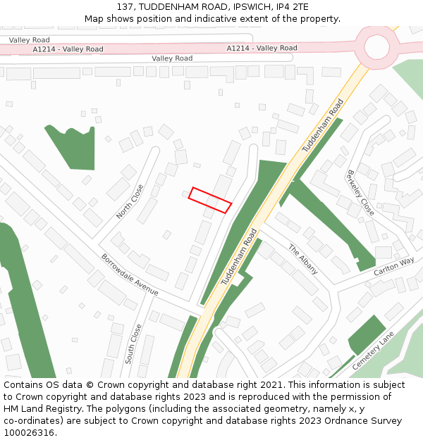 137, TUDDENHAM ROAD, IPSWICH, IP4 2TE: Location map and indicative extent of plot