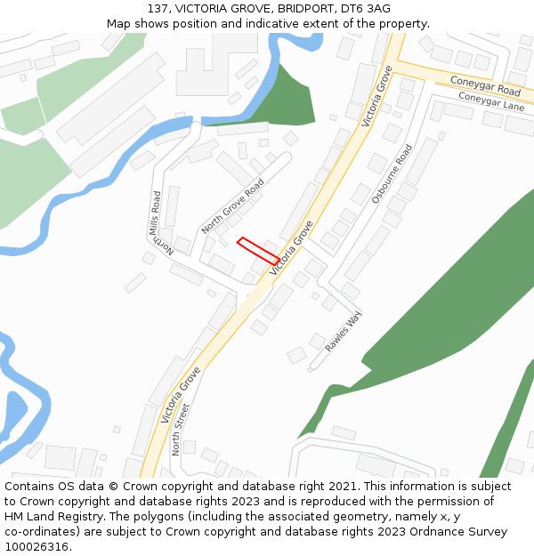 137, VICTORIA GROVE, BRIDPORT, DT6 3AG: Location map and indicative extent of plot