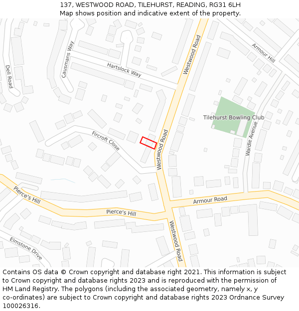 137, WESTWOOD ROAD, TILEHURST, READING, RG31 6LH: Location map and indicative extent of plot