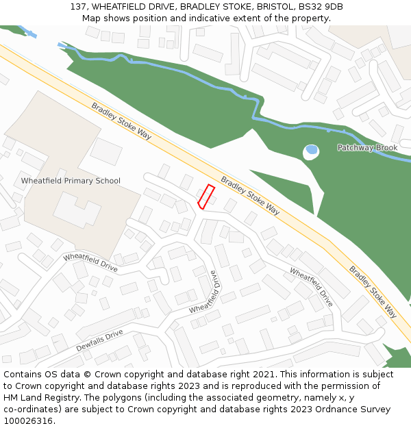 137, WHEATFIELD DRIVE, BRADLEY STOKE, BRISTOL, BS32 9DB: Location map and indicative extent of plot