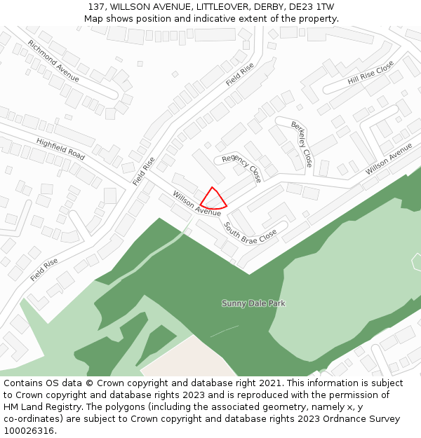 137, WILLSON AVENUE, LITTLEOVER, DERBY, DE23 1TW: Location map and indicative extent of plot