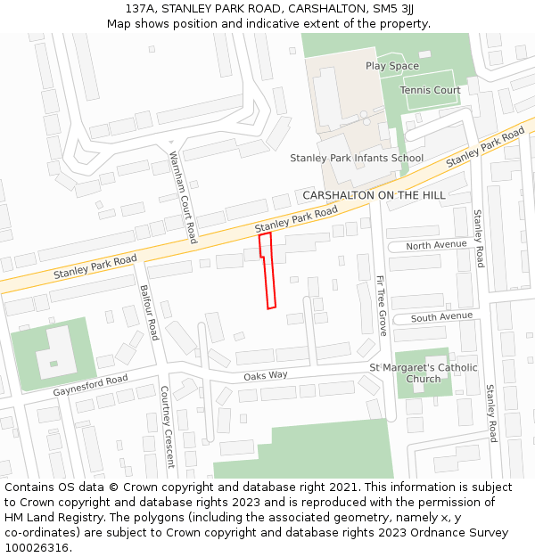 137A, STANLEY PARK ROAD, CARSHALTON, SM5 3JJ: Location map and indicative extent of plot