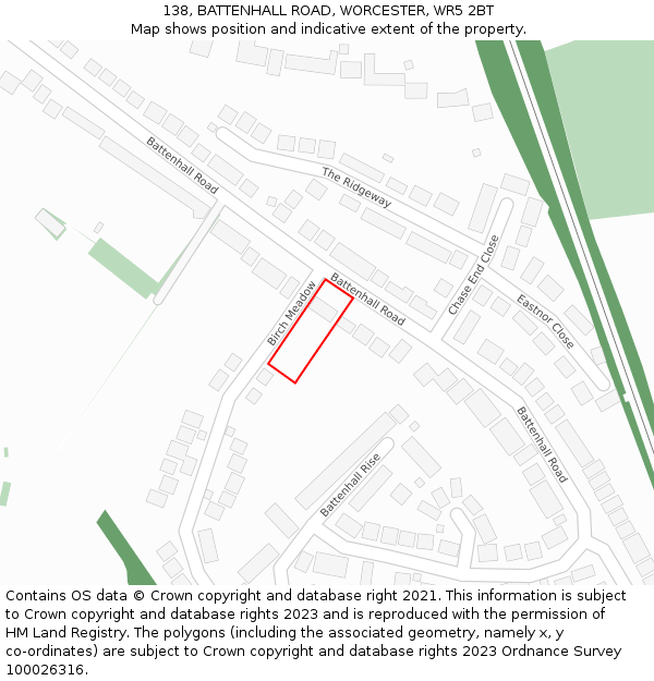 138, BATTENHALL ROAD, WORCESTER, WR5 2BT: Location map and indicative extent of plot