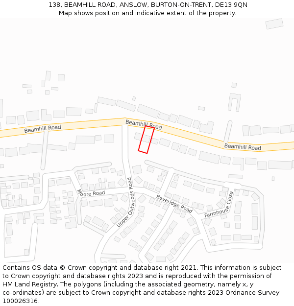 138, BEAMHILL ROAD, ANSLOW, BURTON-ON-TRENT, DE13 9QN: Location map and indicative extent of plot