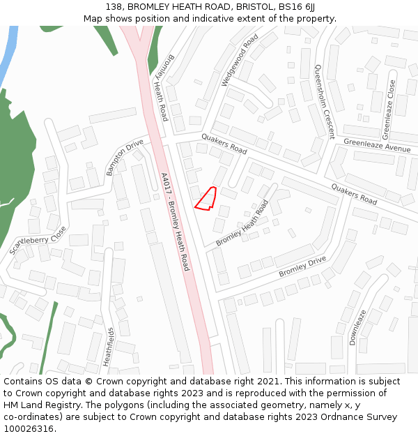 138, BROMLEY HEATH ROAD, BRISTOL, BS16 6JJ: Location map and indicative extent of plot