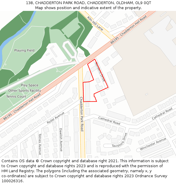 138, CHADDERTON PARK ROAD, CHADDERTON, OLDHAM, OL9 0QT: Location map and indicative extent of plot