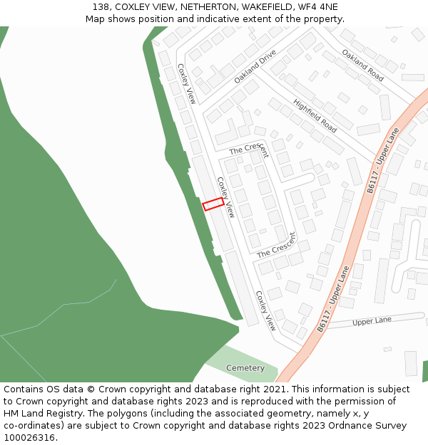 138, COXLEY VIEW, NETHERTON, WAKEFIELD, WF4 4NE: Location map and indicative extent of plot