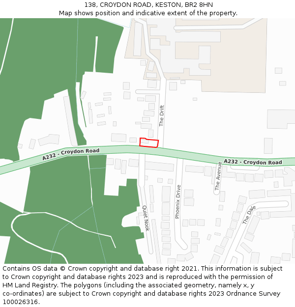 138, CROYDON ROAD, KESTON, BR2 8HN: Location map and indicative extent of plot