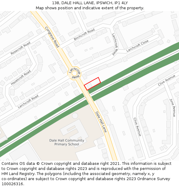 138, DALE HALL LANE, IPSWICH, IP1 4LY: Location map and indicative extent of plot