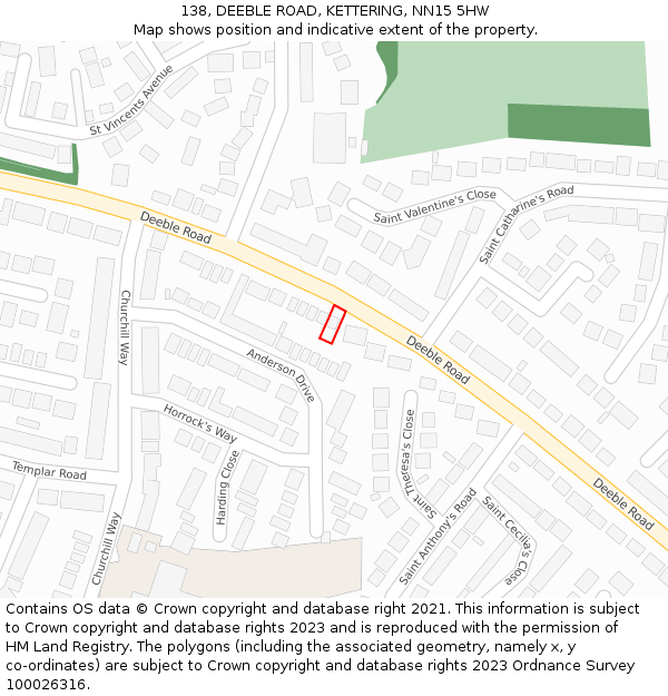 138, DEEBLE ROAD, KETTERING, NN15 5HW: Location map and indicative extent of plot
