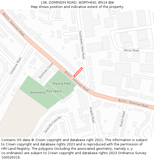 138, DOMINION ROAD, WORTHING, BN14 8JW: Location map and indicative extent of plot